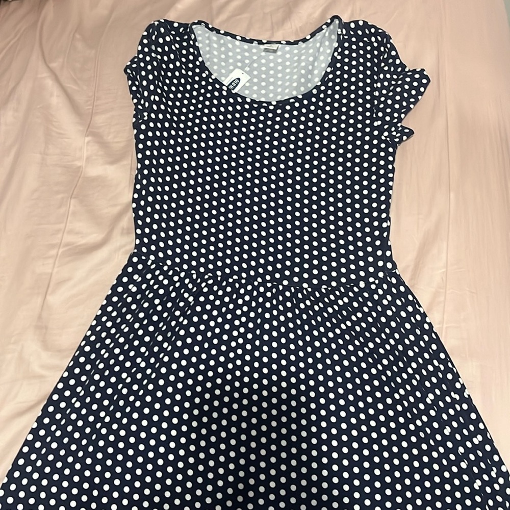 Navy Blue Polka Dot Flow Dress